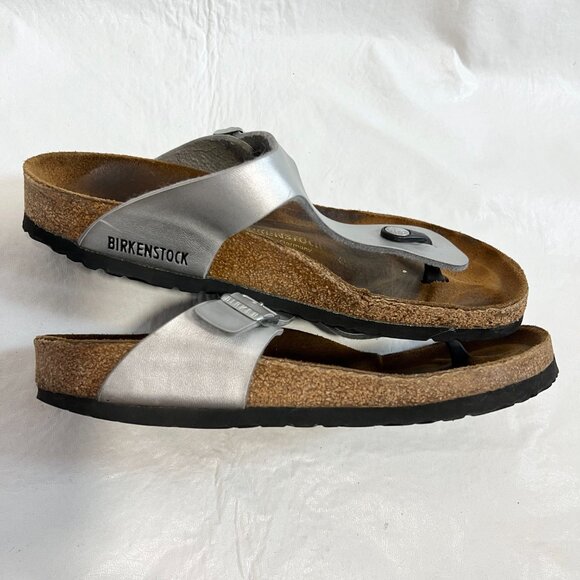 Birkenstock Gizeh sandals Silver birko flor EU 40 US womens 9 9.5 faux leather - Picture 7 of 13